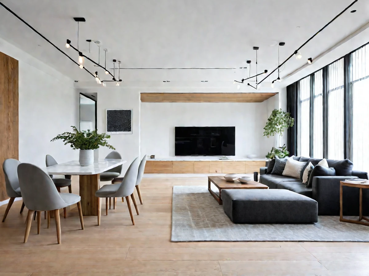 Modern Minimalist,
A Clean lines, functionality, and a focus on negative space define this style, Natural light and uncluttered surfaces create a sense of calm and serenity,
A Neutral palette of white, gray, and black is the foundation, Pops of color can be introduced with artwork, furniture accents, or throw pillows., Consider incorporating natural elements like wood or stone for warmth and texture,