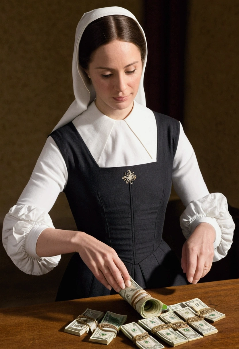 Mary unfolds the roll and finds money inside..