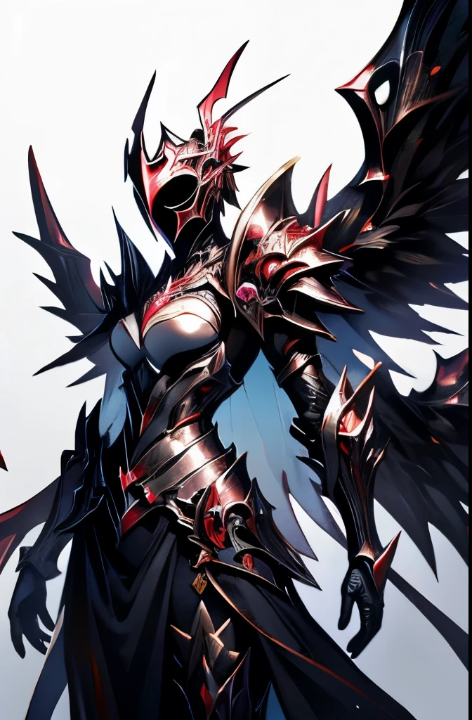 Female angel with large armor wings and dark mask