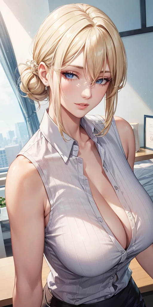 Elegant mature woman, milf, blue eyes, blonde hair, soft light, 4k resolution, high quality, beautiful cg
