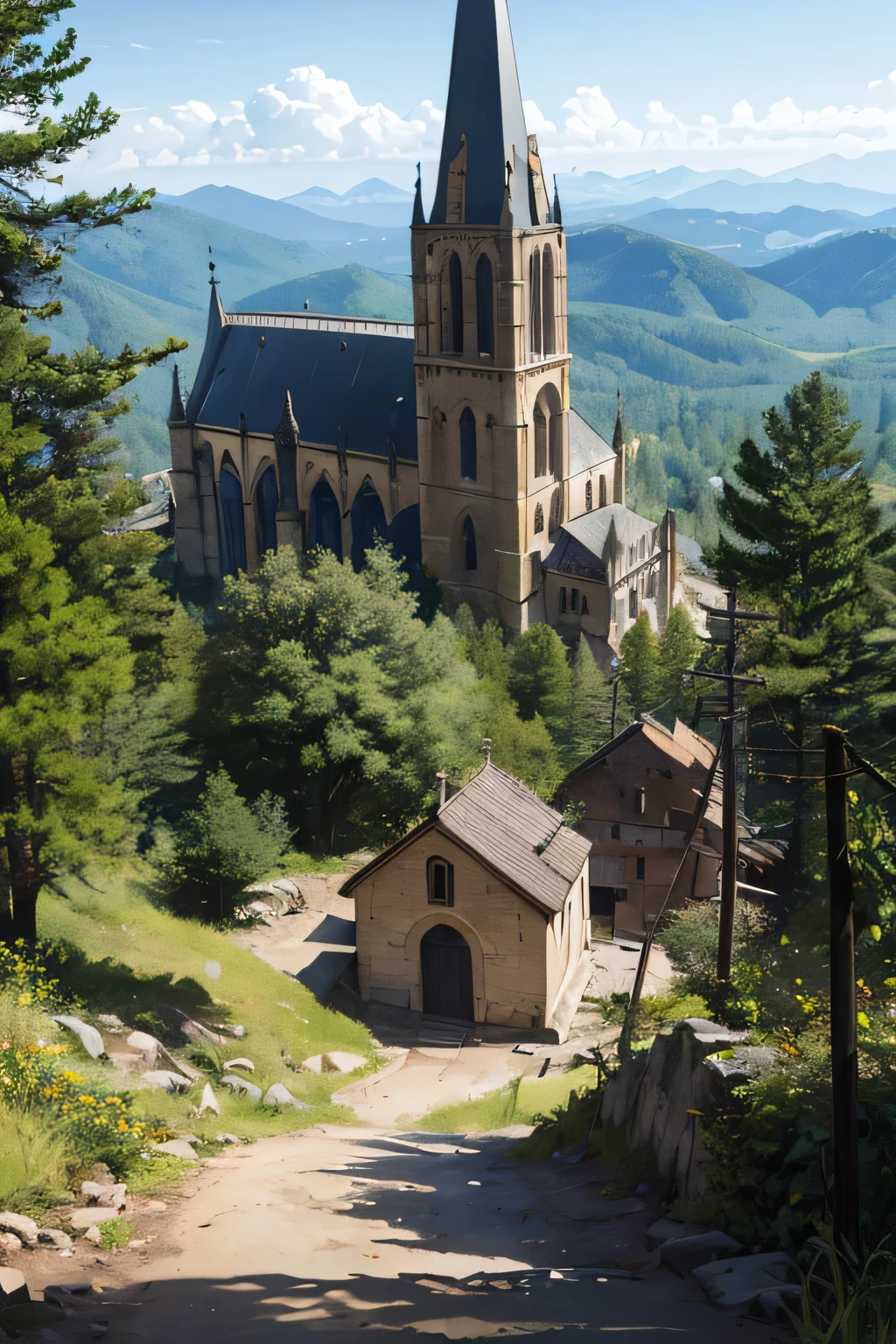 A cathedral eroded by the remaining forest deep in the mountains exterior