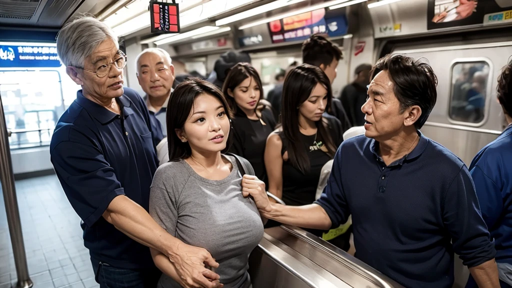 old men grabbing hottie in the subway