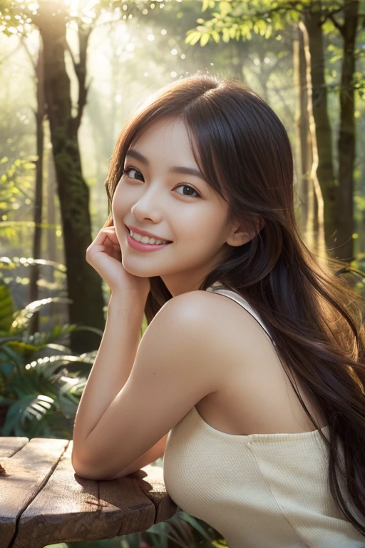 (((table top:1.4, highest quality)), (realistic pictures:1.4), 
((1 girl)), 
(超High resolution:1.2), very delicate and beautiful, wonderful, Highly detailed CG Unity 8k wallpaper, Super detailed, High resolution, 
soft light, beautiful detailed lady, highly detailed eyes and face, beautifully detailed nose, dimples, 
(princess of fairyland:1.3), 
cinematic lighting, perfect anatomy, slender body, , 
(little house in the forest:1.3), 
cowboy_shot, looking at the viewer, smile)