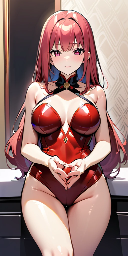 ((Highest quality、、masterpiece:1.3)), Upper Body、Long legs、Sharp focus:1.2, Beautiful woman with perfect figure:1.4、(Smiling:1.2), double eyelid、30-year-old female、Sexy pose、((((Close your mouth、One Woman、ボディコンスーツ、Luxury hotel lounge))))、(((((Hands on the side of the body)))))