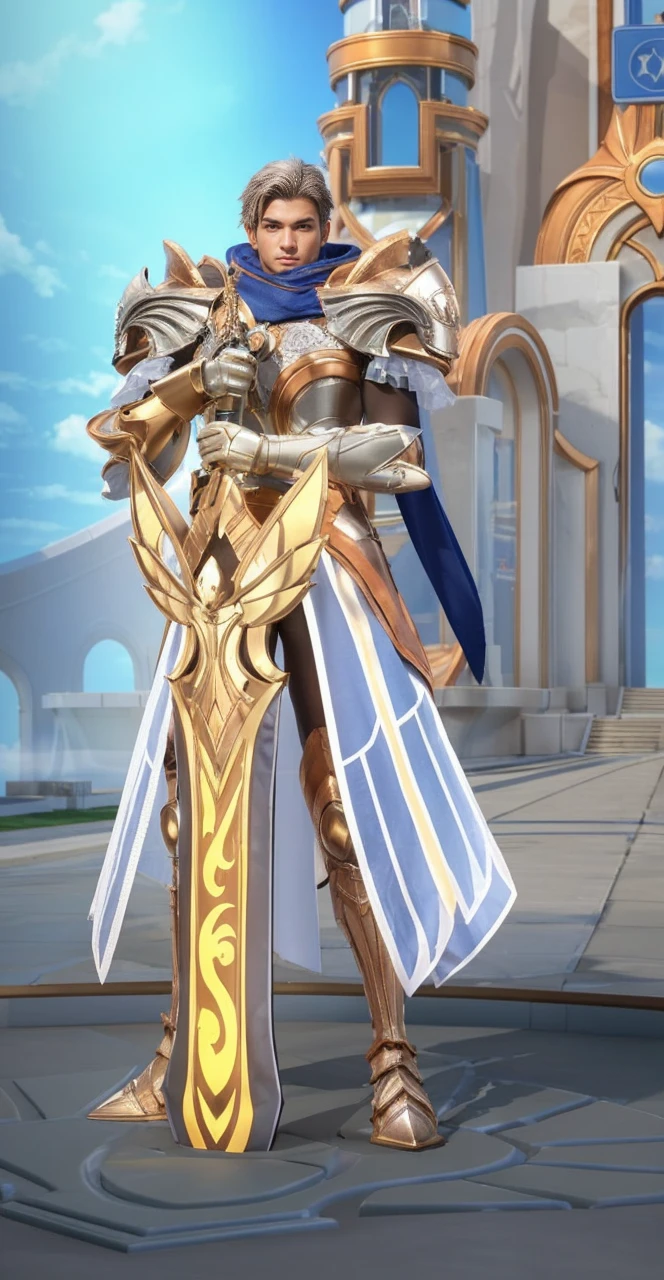 The image is a 3D rendering of a fantasy character with a cloak, armor, and mask.