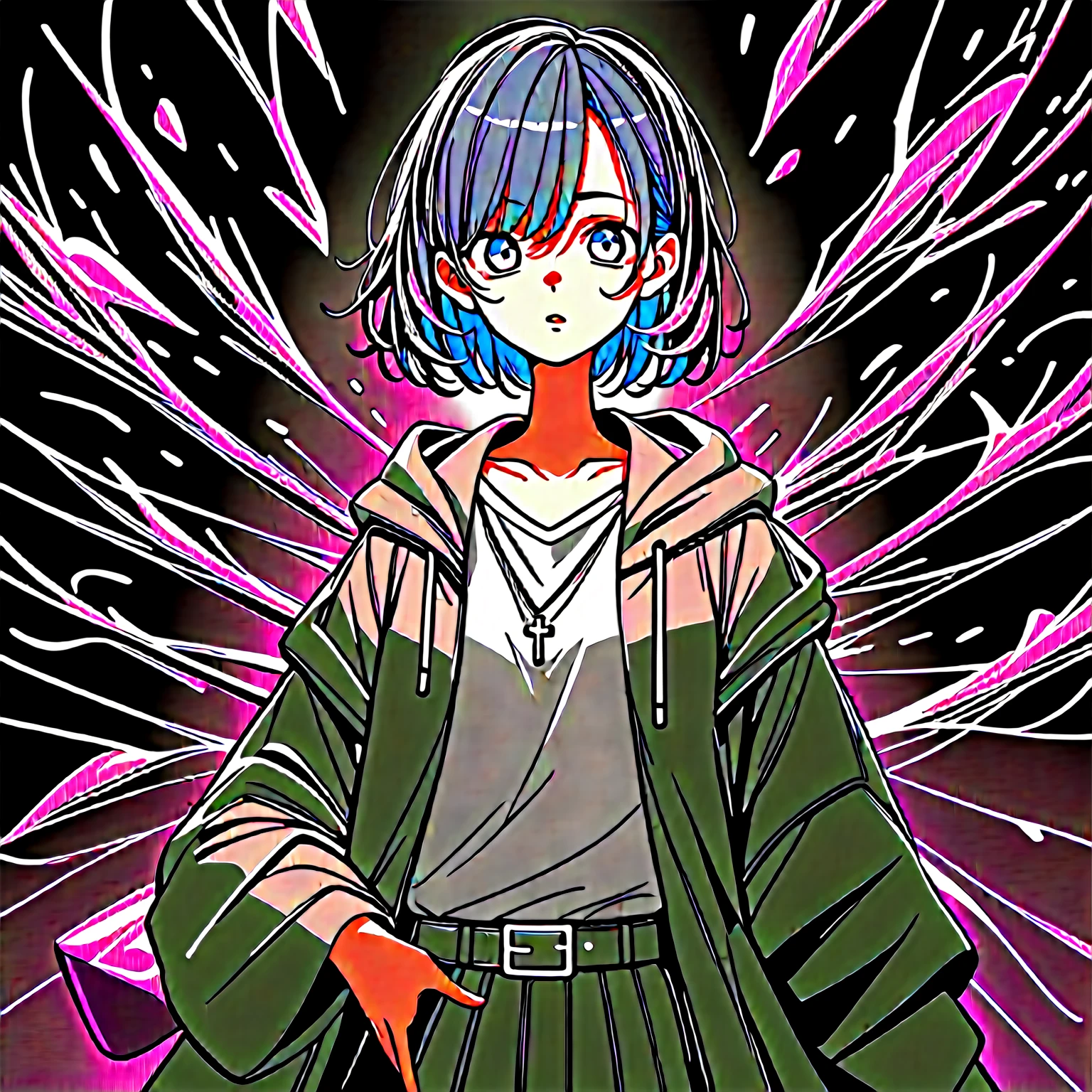 a girl Wearing a very unique casual styled outfit, purple shadows hollow surrounding her, her expression is mostly blank and neutral, with eyes slightly open and a straight mouth, (nude:0.5), weapons that are made out of purple shadow swirling in the air, more weapons made out of black and purple shadows are floating around her, in a Dark and dramatic background, Hints her power theme and sparks to illuminate the characters, detailed gorgeous face| anime style| key visual| intricate detail| highly detailed| breathtaking| vibrant| panoramic| cinematic| Carne Griffiths| Conrad Roset| gibbli 8k