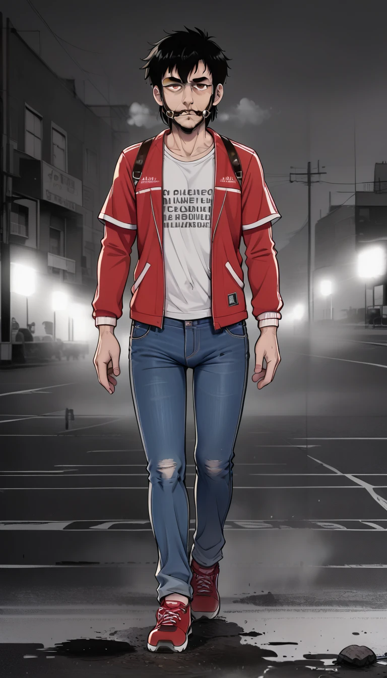 (zPDXL2), score_9_up, source_anime, 2D, flat color, BREAK
1man, solo, fullbody, ((male, 40 years, bristle)), short messy black hair, brown eyes, (pale skin, drug addict, tired face), (walking, look to camera, centered pose), (deep dark fog, deep mist, mistery atmosphere), (dirt t-shirt, jeans, sport jacket), heavy atmosphere, glowing colored background, lineart, (monochrome:0.85), (color inversion), BREAK
AissistXLv2, unaestheticXL_bp5, SimplePositiveXLv2, zPDXL2 PonyXLV6_Scores