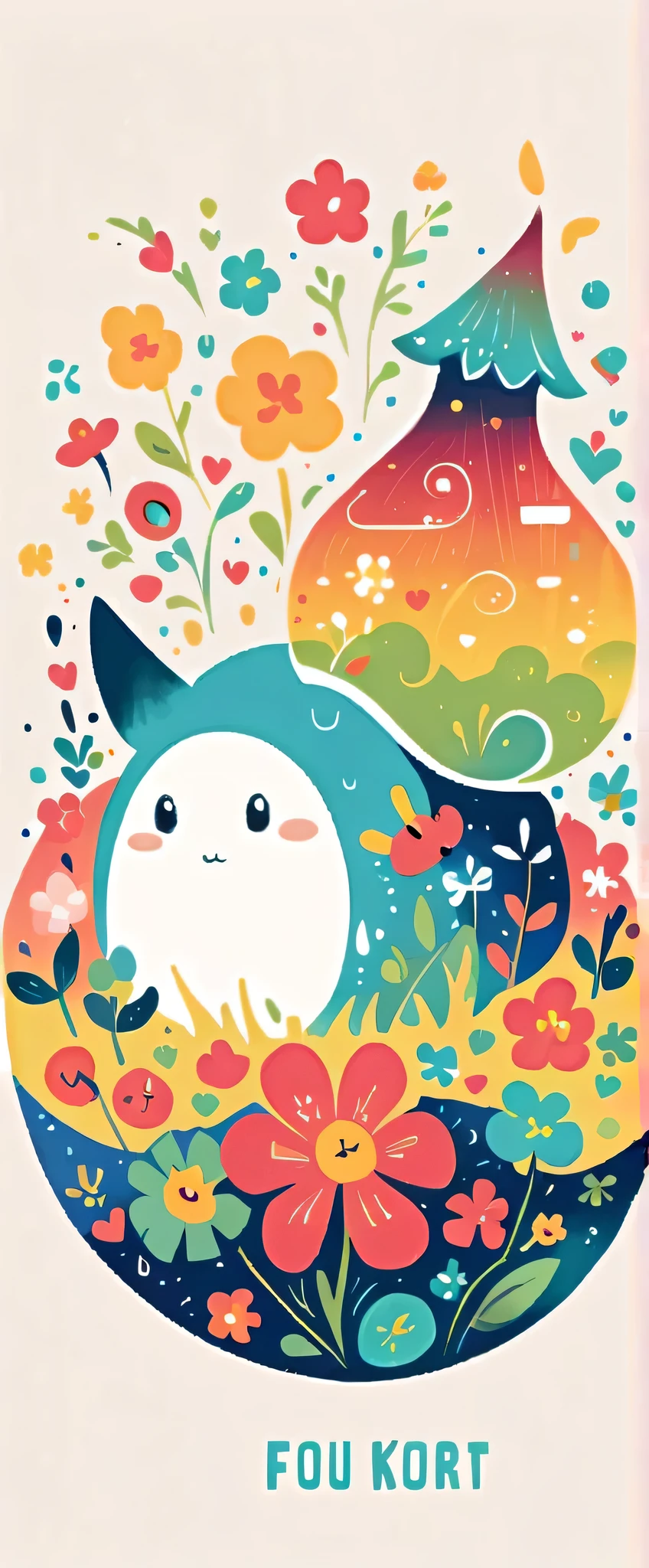 Watase Seizo style、The most beautiful girl of all time、Lips in Love、Colorful flowers、Simple line initials、Abstract art、(((chibi))), Colorful and cute alien, Totoro Forest