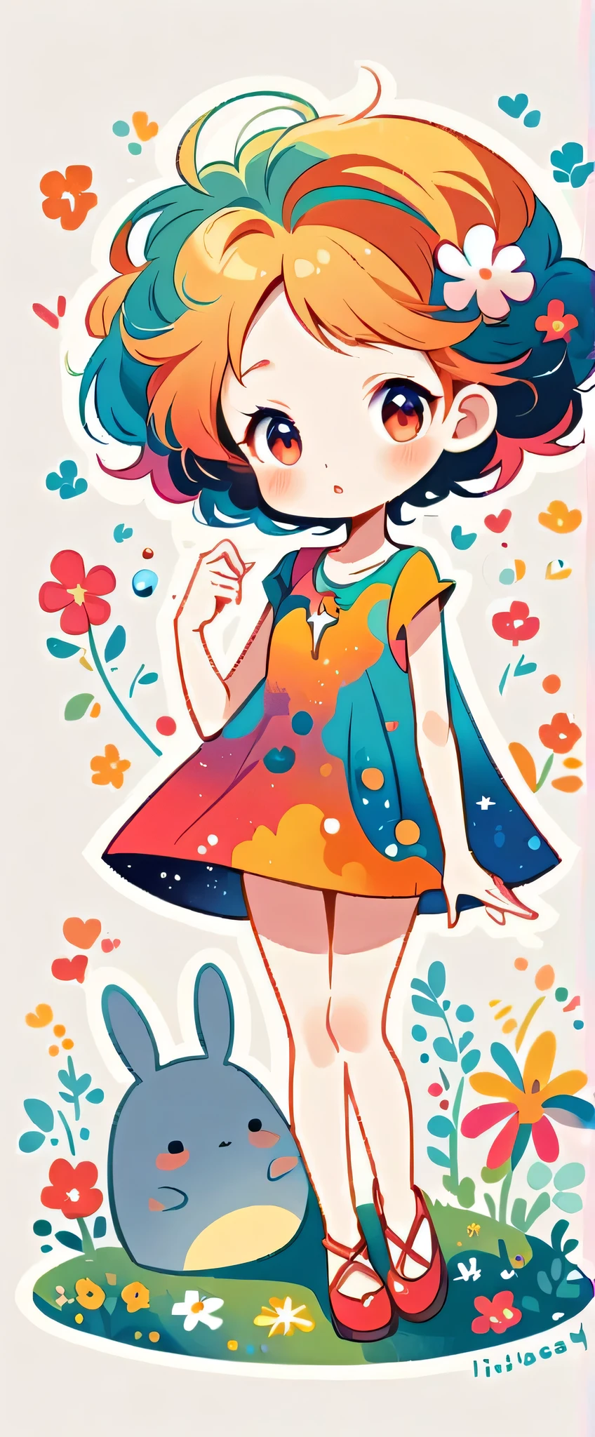 Watase Seizo style、The most beautiful girl of all time、Lips in Love、Colorful flowers、Simple line initials、Abstract art、(((chibi))), Colorful and cute alien, Totoro Forest