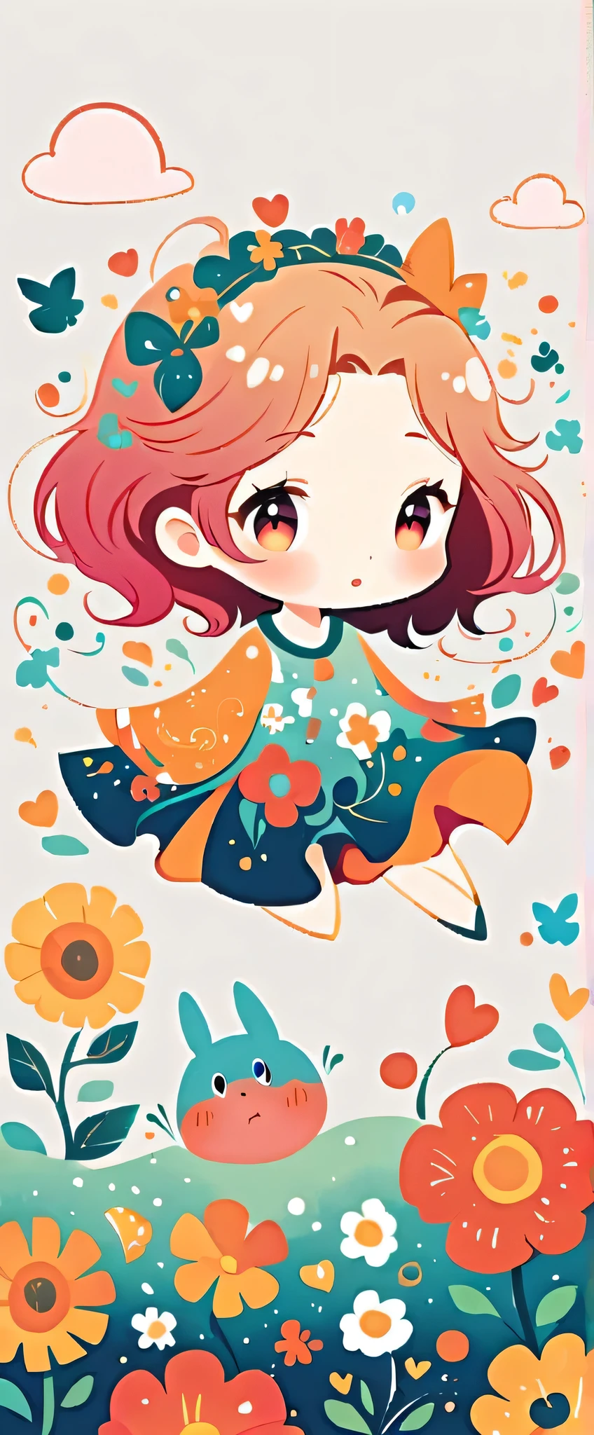 Watase Seizo style、The most beautiful girl of all time、Lips in Love、Colorful flowers、Simple line initials、Abstract art、(((chibi))), Colorful and cute alien, Totoro Forest