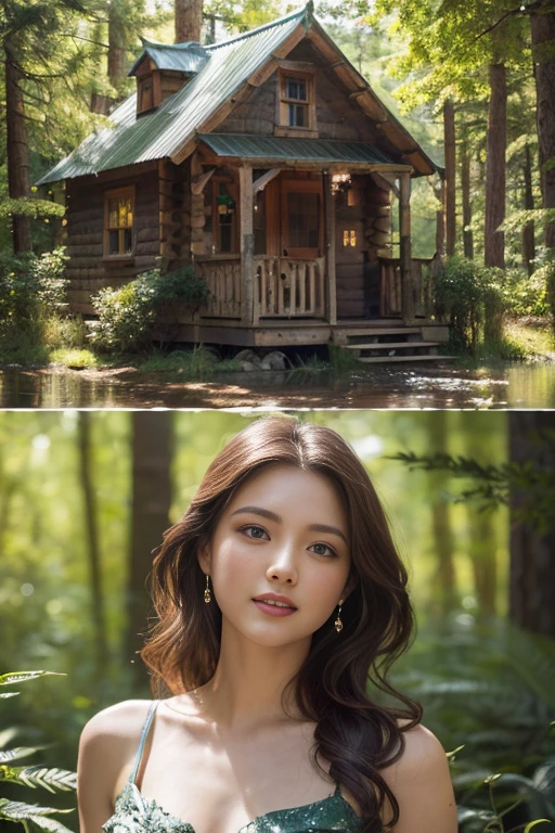 (((highest quality)), (realistic pictures:1.4),
((1 girl)),
(超High resolution:1.2), very delicate and beautiful, wonderful, Highly detailed CG Unity 8k wallpaper, Super detailed, High resolution,
soft light, beautiful detailed lady, highly detailed eyes and face, beautifully detailed nose, dimples,
(princess of fairyland:1.3),
cinematic lighting, perfect anatomy, slender body, ,
(little house in the forest:1.3),
cowboy_shot, looking at the viewer, smile)