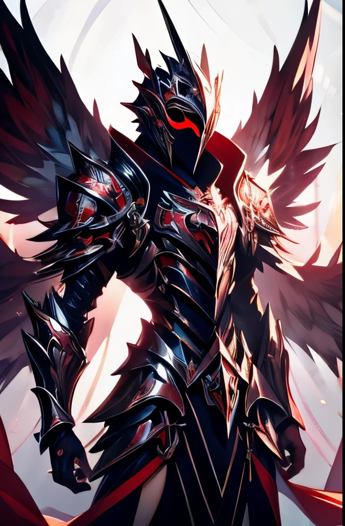 Female angel with large armor wings and dark mask