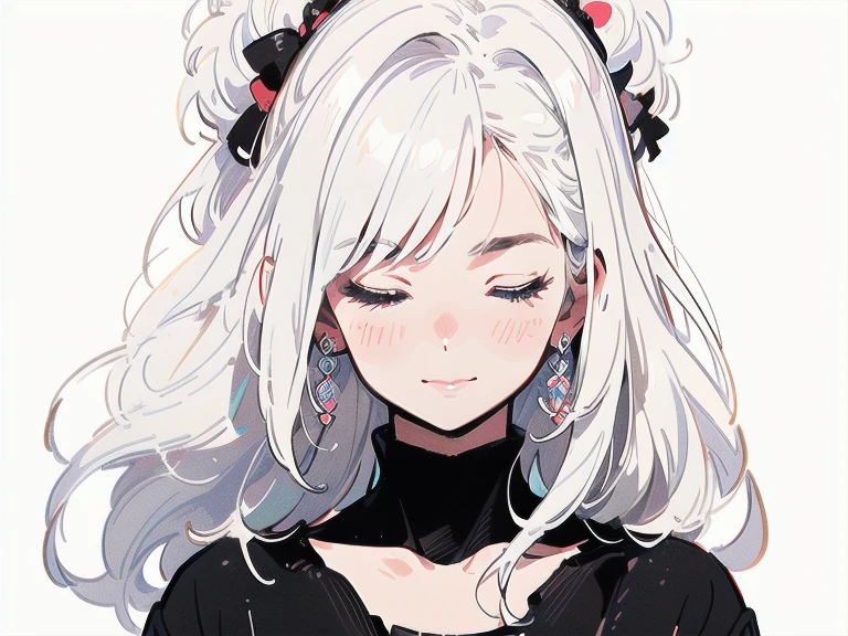 (((Dozing off、Eyes closed)))、(((White Hair))), (((White skin))), beautiful girl, ((black and white illustration)),((white background)), happy girl . White long hair and skin with random volumes. good composition. bust up photo, (((Bust up composition)))、Perfect and detailed eyes、beautiful girl、Beautiful girls ,Clean small surfaces, 1 cute girl, Highest quality、(((ウルトラ - High resolution)))、(((High resolution)))、Detailed CG、8K Unit Wallpaper、Beautiful Eyes, blush, Full of embarrassment,