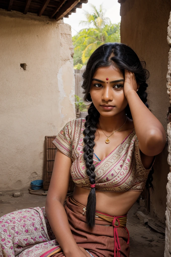 Indian women cutting her 2 braids