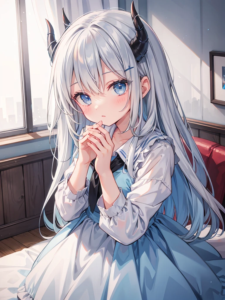 Gray Hair,Light blue eyes,long,Devil