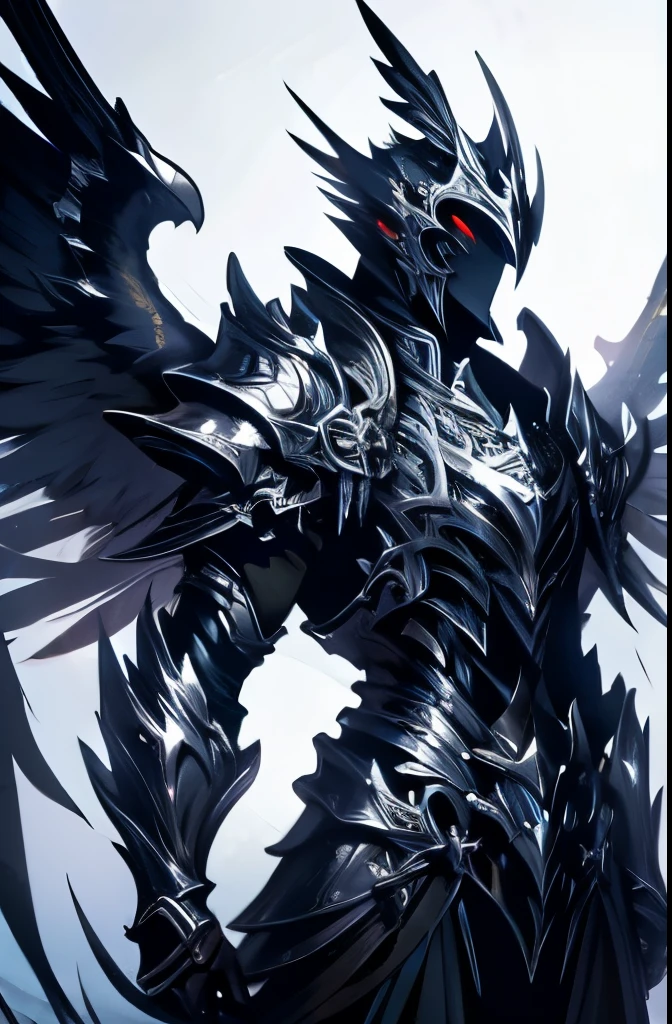 Male angel with large wings of dark armor