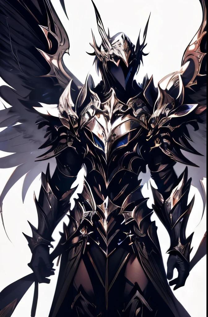 Male angel with large wings of dark armor