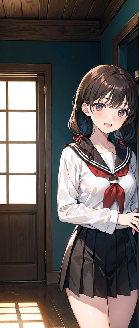 Browsing Caution,Sweat,White Breath,Kaguya-sama: Love is War,Iino Miko,room,Standing posture,brown hair low twintails,Change of clothes,uniform,Front view