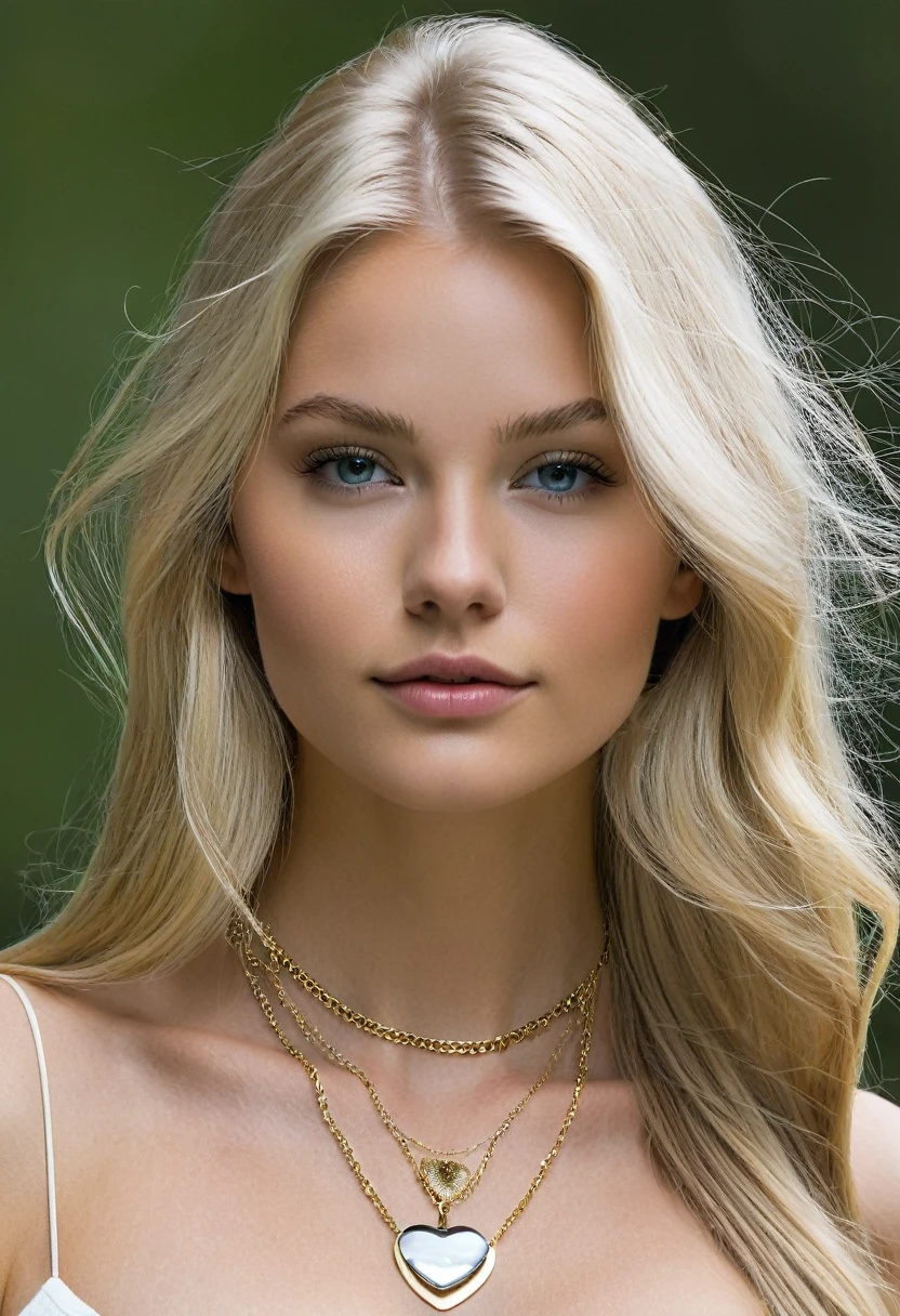 iphone pro , extremely beautiful model, 20-year-old woman, Scandinavian, long blonde hair, realisitic, perky breasts, neckleace, top cut, , Lauren Budd