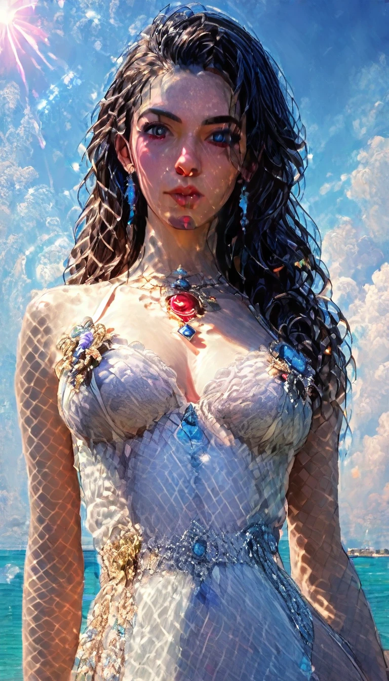score_9, score_8_Excellent, score_7_Excellent,
((Masterpieces with up to 16K resolution:1.6)),Highest quality,it is really amazing,Very detailed,Ultra-high resolution,((Real:1.5)),((Realistic:1.5)),Increased depth of field,((Cinematic Light Effects:1.5)),
Elegant mature woman,
Long black hair,((Ultra-detailed and beautiful faces:1.5)),Translucent white skin,Very detailedな肌の質感,Great proportions,Anatomically correct body,
Elegant high leg swimsuit,Artistic design,Beautiful and detailed pattern,Luxurious jewellery decoration,Detailed fabric texture,
Coastal landscape at dusk,Dark clouds and dark sky,delay々Continuing sandy beach, Deserted Beach,Dark sea surface,
((Focus on a woman's face:1.5)),(((Dramatic Angle:1.8))),