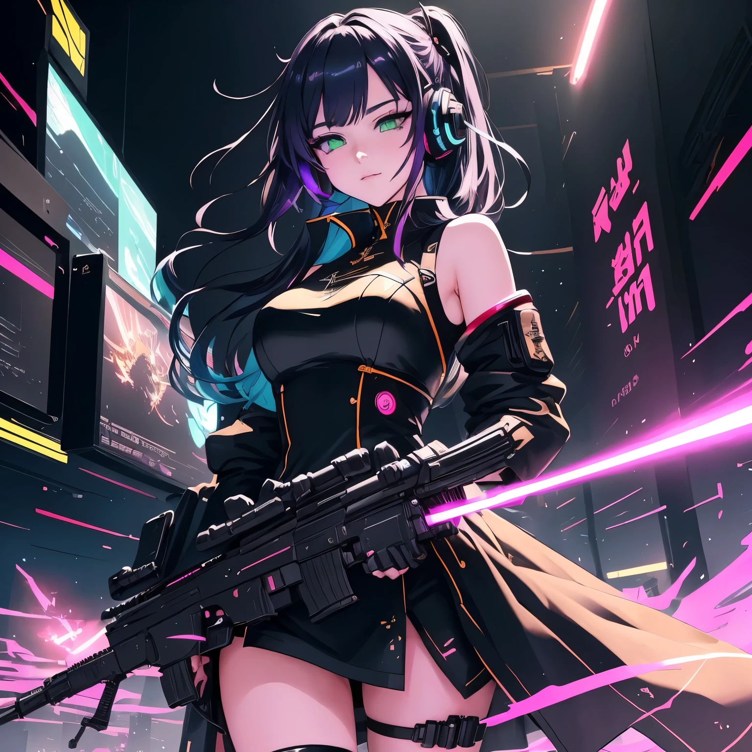 {
  "main_subject": "Cool Weapons",
  "details": {
    "weapon_type": "Weapons with precise shapes and artistic designs in the world of science fiction",
    "specifics": "The joints of the parts are illuminated by LEDs.、The gun barrel decoration is cool and sci-fi-like",
    "background": "projectile、bullet、Laser-filled battlefield",
    "additional_elements": [
      "Composition that puts weapons on full display",
      "Anime girl in headphones and black dress on the battlefield",
      "Anime Style 4k",
      "Digital Cyberpunk Anime Art",
      "Anime Moe Art Style",
      "anime cyberpunk art",
      "rossdraws cartoon vibrant",
      "Anime style digital art",
      "Cyberpunk Anime Girl",
      "Digital Cyberpunk - Anime Art",
      "Anime Art Wallpapers 8K",
      "Anime fantasy illustration",
      "anime art wallpaper 4k",
      "anime art wallpaper 4k"
    ]
  }
}
