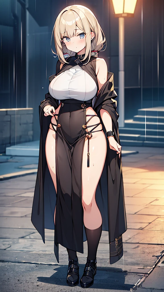 Full body image, フロント, One girl, 18-year-old, Mix 4, (32k, RAW Photos, Highest quality, masterpiece:1.2), (Anime-like, photoAnime-like:1.37), cute, ミニスカートのドレス, night, rain, Humidity, Professional Lighting, Photon Mapping, Radio City, Physically Based Rendering, Super Resolution, (Big Breasts:1.2), {{The biological weapon that had preyed on the younger sister took her place and reunited with the older brother.}}, Girl Skull, whole body, NSFW