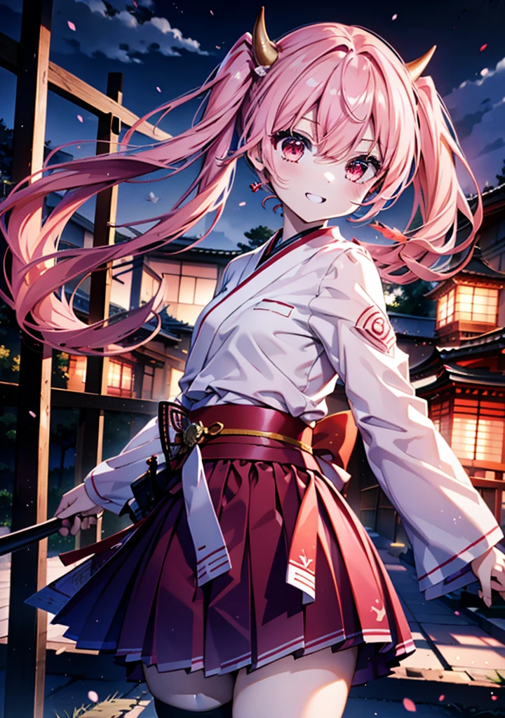 Aria h kanzaki,horn,Pink Hair,Long Hair,low Twin tails,Red eyes,happy smile, smile, Open your mouth,pink kimono,Thick sleeves,Long skirt,日本のfestival,夏festivalの屋台,Red Lantern,night,night空のfirework,firework,場所はfirework大会,時間はnightです,sunny day,turn around,as if,walk, break looking at viewer, Upper Body, (Cowboy Shot:1. 5),
break outdoors, festival,shrine,
break (masterpiece:1.2), Highest quality, High resolution, unity 8k wallpaper, (shape:0.8), (Beautiful attention to detail:1.6), Highly detailed face, Perfect lighting, Highly detailed CG, (Perfect hands, Perfect Anatomy),