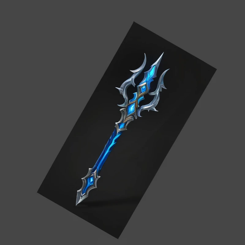 Close up of a blue and black sword on a black background, World of Warcraft Blizzard Weapon Art, Intricate Fantasy Spear, Hearthstone Weapon Art, Fantasy weapons, POLEARM glaive, Sword weapons, realistic lance, Severe jpg artifacts, Dragon Staff, POLEARM, glowing Dragon Staff, Role Playing Game Items, Holding a trident, Scepter, Weapon concept art