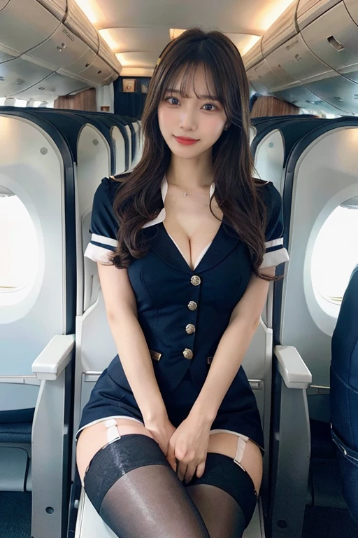 Sexy woman in flight attendant uniform、Ukraine、Ukraineの女神、Incredible beauty、Wearing surreal pantyhose、sit cross-legged on an airplane..........、Laughter、High heels、game_Hmph (English) (English) (English) (English) (English) (English) (English) (English) (English) (English) (English), Tabletop, 最high quality, The reality of light, RAW Photos、8k, High resolution, Detailed Skin, 8k, Ultra HD, Digital single-lens reflex camera, Soft lighting, high quality, Film Grain, Fuji XT3, Realistic skin texture、Glossy Skin、Thighs bare!!!