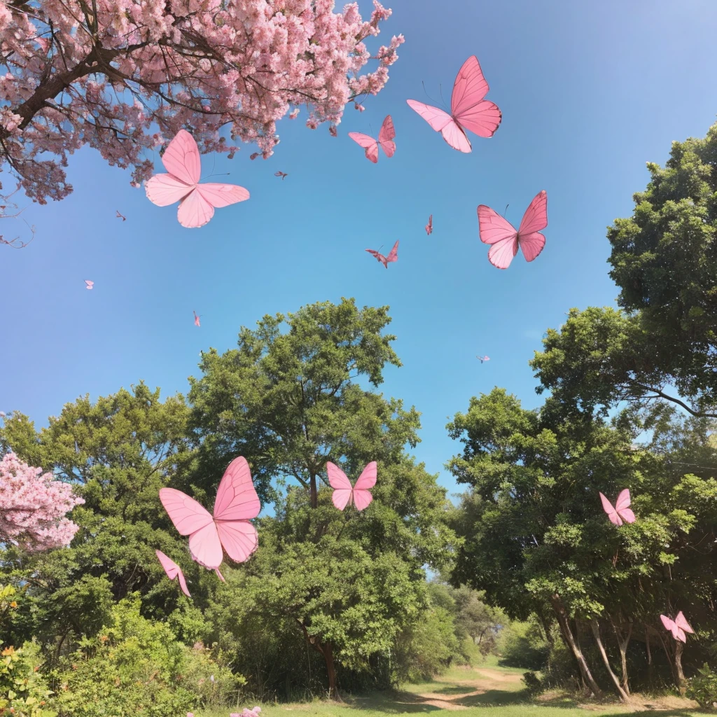 Several pink butterflies flying in the air