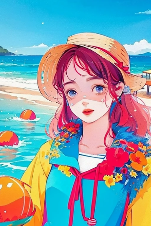 color，1 Girl， seaside，enthusiasm 