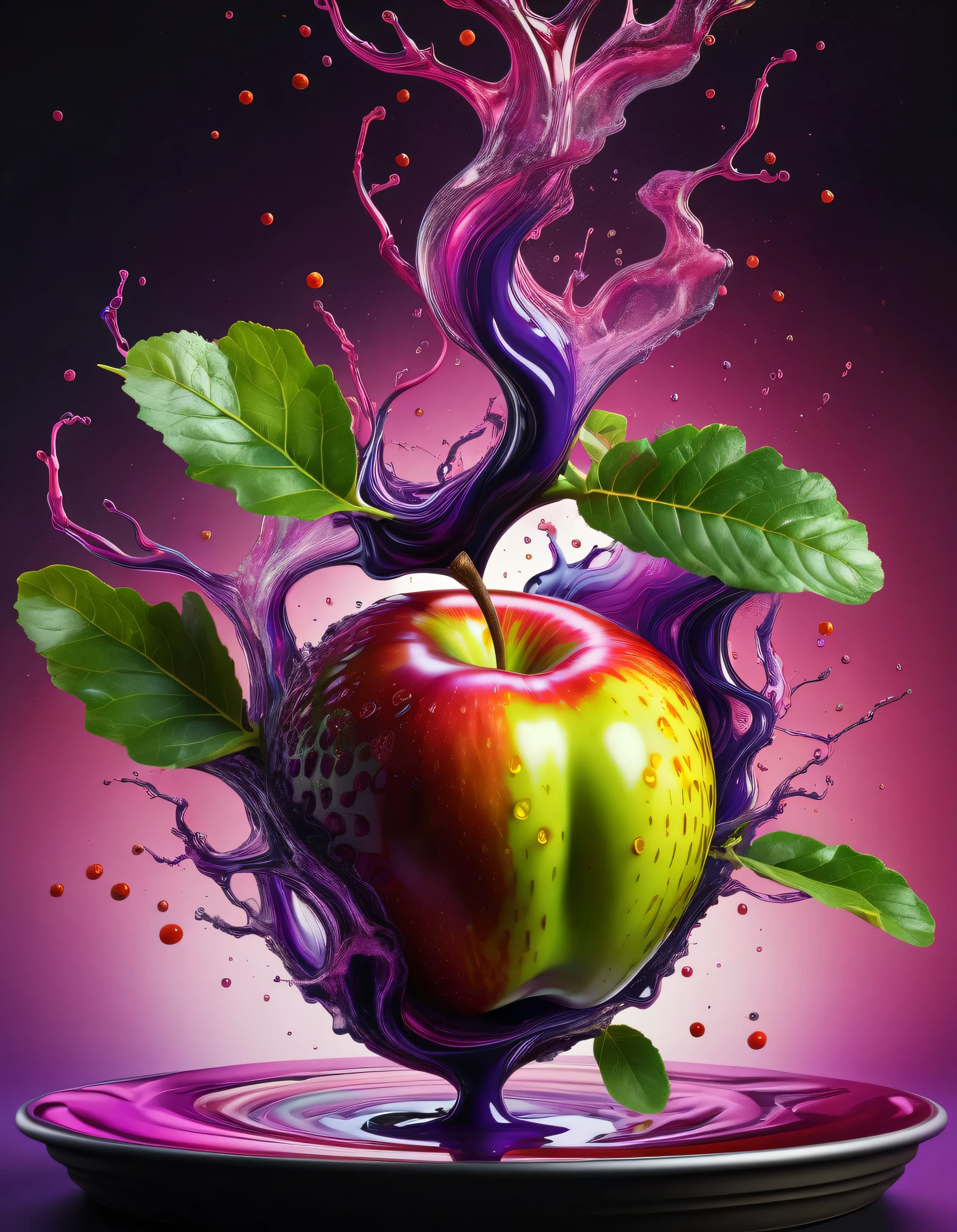 hyper detailed masterpiece APPLE, dynamic, awesome quality,floating liquid plant DonMW15pXL, ral-passion fruit