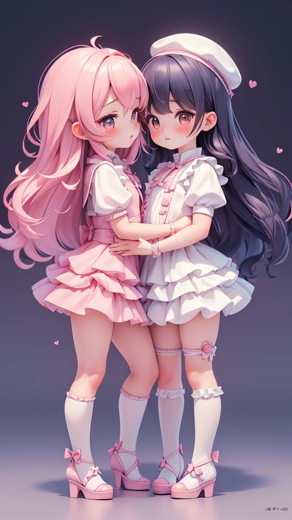((yuri, lesbian kiss)), ((petite bishojo, little 2girls)), ((cute  face)), ((cute puffy eyes)), ((masterpiece)), ((best quality)), ((ultra detailed)), (exquisite), (depth), (crisp), ((8k)), (beautiful and aesthetic), (super detailed skin), ((high standard)), ((highres)), ((perfect anatomy)), (full body), (blush), (rouge), (wuv, cutesy jk), (beautiful hands)