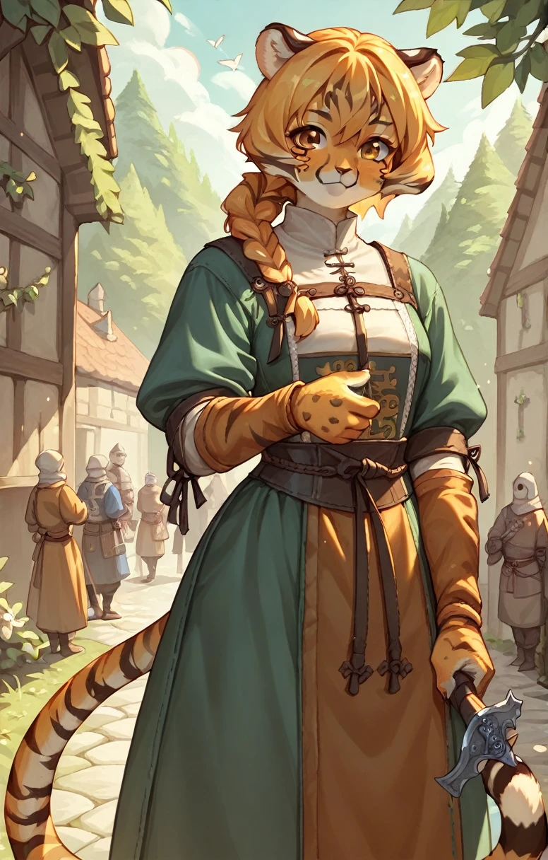 (Tiger Girl)),((Medieval,Monk,Fantasy)),anime, alone,Female furry_Mini Cute Style,humanoid cheetah,No light,