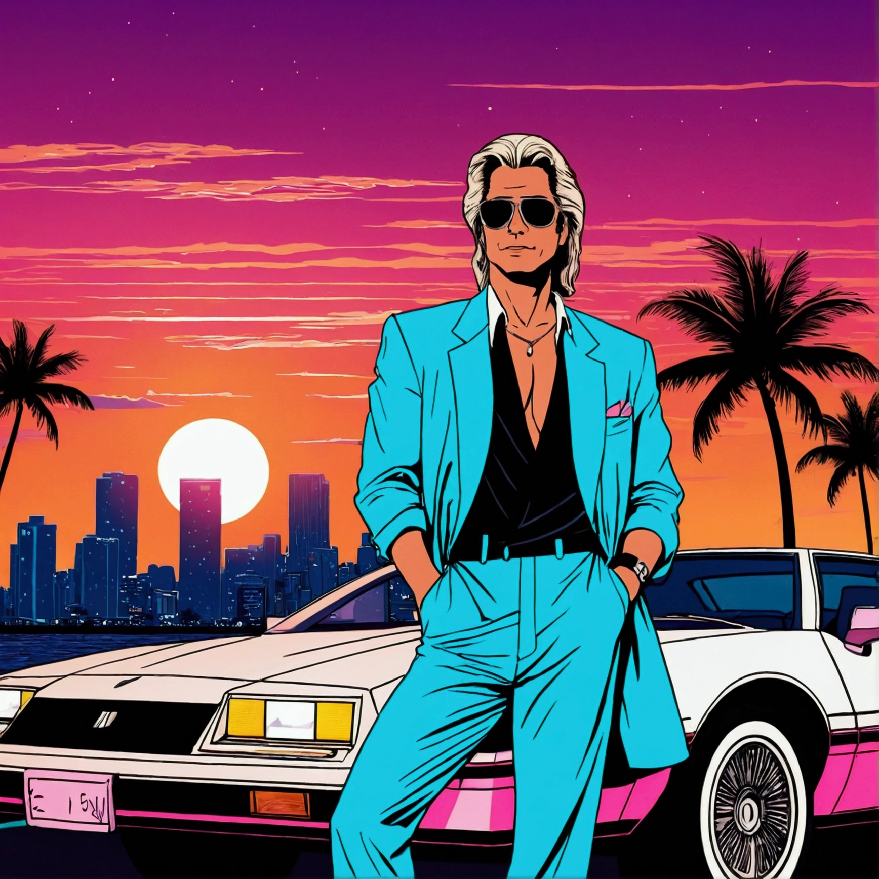 nely miami night miami vice person one sun sunset Retro Anime 80s Sketch Tonight's broadcast Midnight Scenery