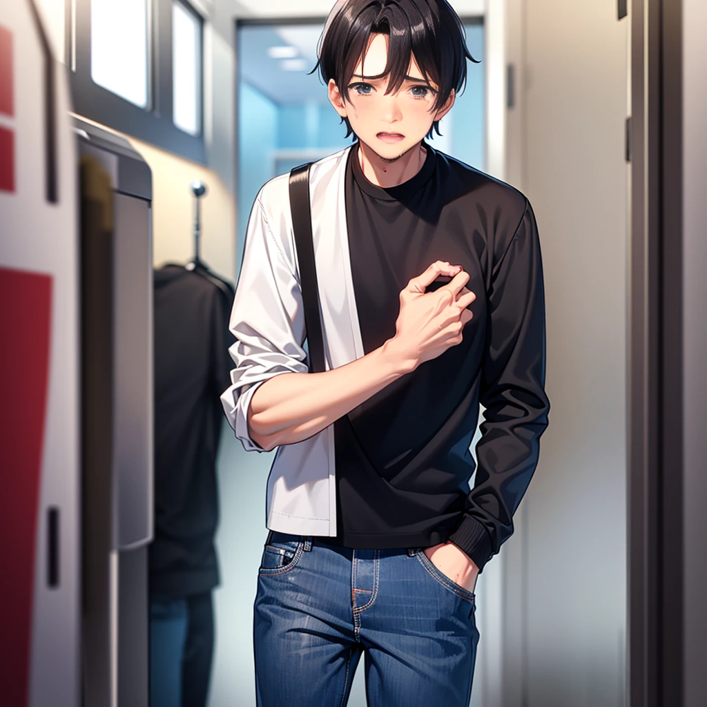 Japanese student style,,cool,,,A refreshing, athletic man,I was still a virgin,,,boy,,,boys,,,Spiked Hair,charm,Slim figure,23 years old,,Tall,Everyday casual clothes,,,The male protagonist is,,With a confused look,,,,,Yeah.?why!?,,whyだ!?,,(Suddenly in the city),(オレはComplete castrationされた:1.3),(Complete castration:1.3),(I am a boy who has failed miserably in becoming an adult man.),,Super manly is slowly declining,,Castrated male,,,Male end,End of child-bearing period,,Sexual sensations rise,,Daytime,Smooth,Skin texture,Functional beauty,shine,,,Breeze,A speck of dust,Natural light,face,hand,eye,blush,(tears,,,Saliva,,,),,Accuracy,,Ultra correct,Biological,Excellent detailed anatomy,4K,8k,Highest quality,Male Focus,,Depth of written boundary,Character Portrait,Black Hair,Punctuality,God changed his body,He is the only one who is absurd.,