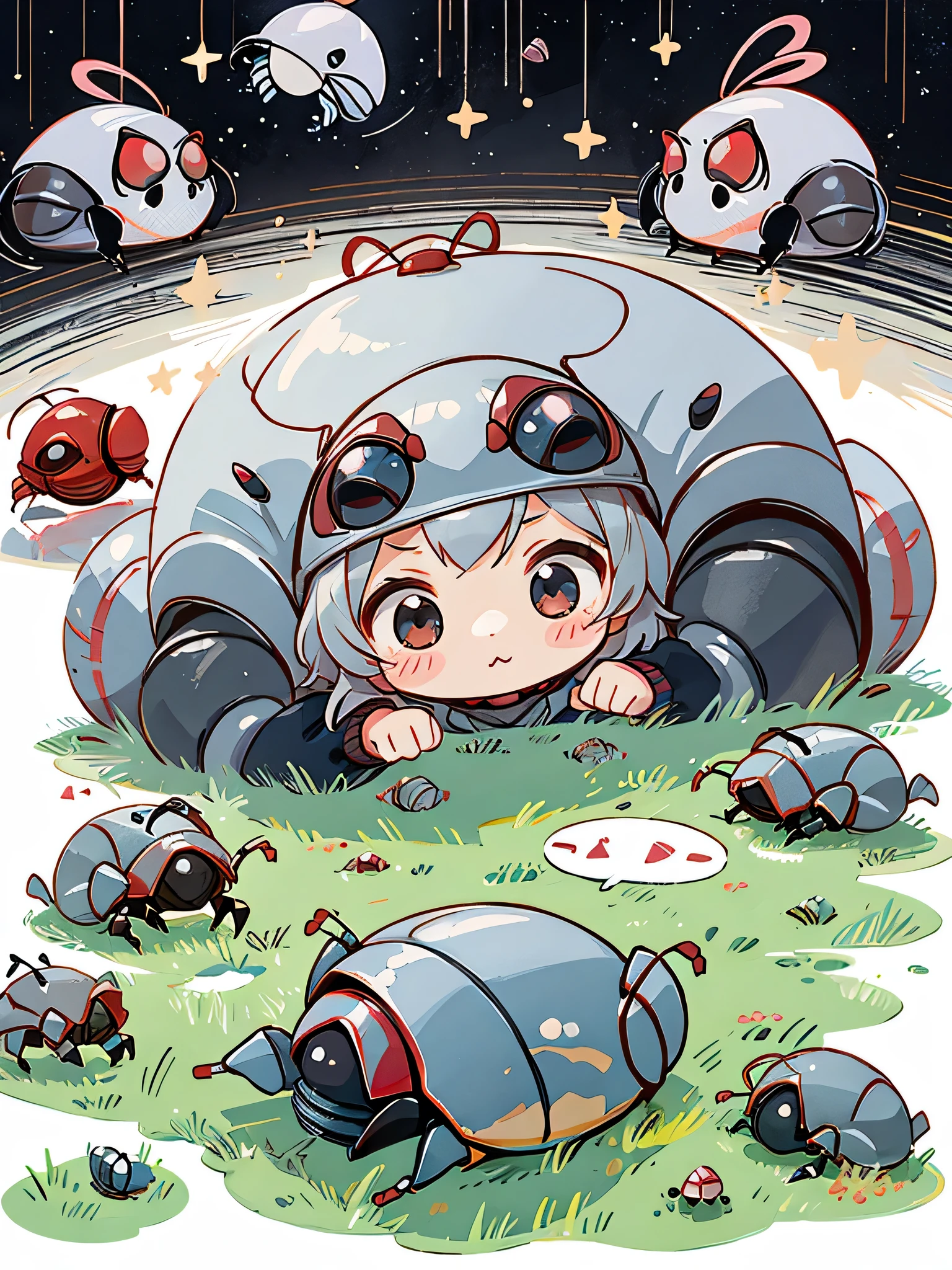 Black Star Red and White style, Kawaii Design, The most beautiful girl of all time、chibi, (((Cute pillbug))), dream