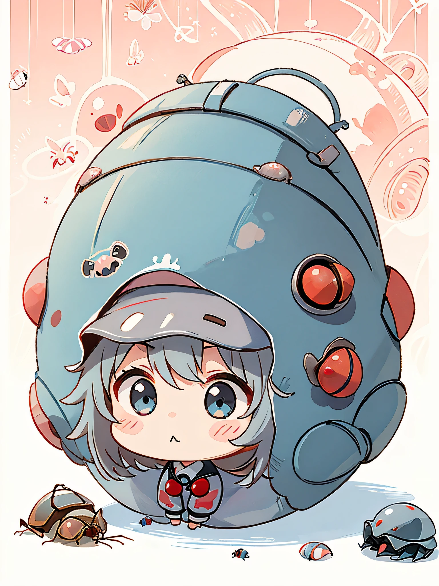 Black Star Red and White style, Kawaii Design, The most beautiful girl of all time、chibi, (((Cute pillbug))), dream