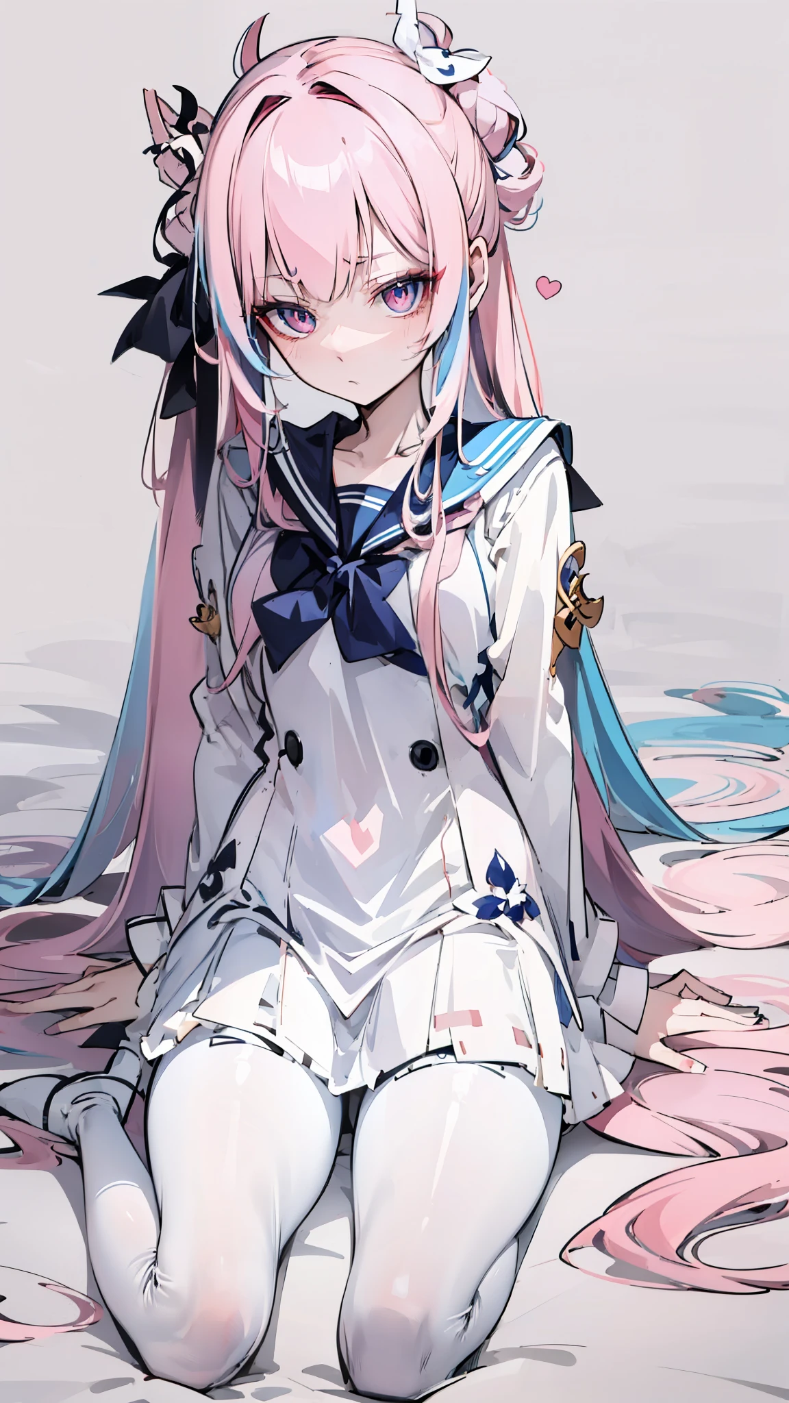pink hair,Hair is long,heterochromatic pupils,very long hair,Outwardly lazy,Sailor suit,White silk pantyhose,a blue tie,the only person