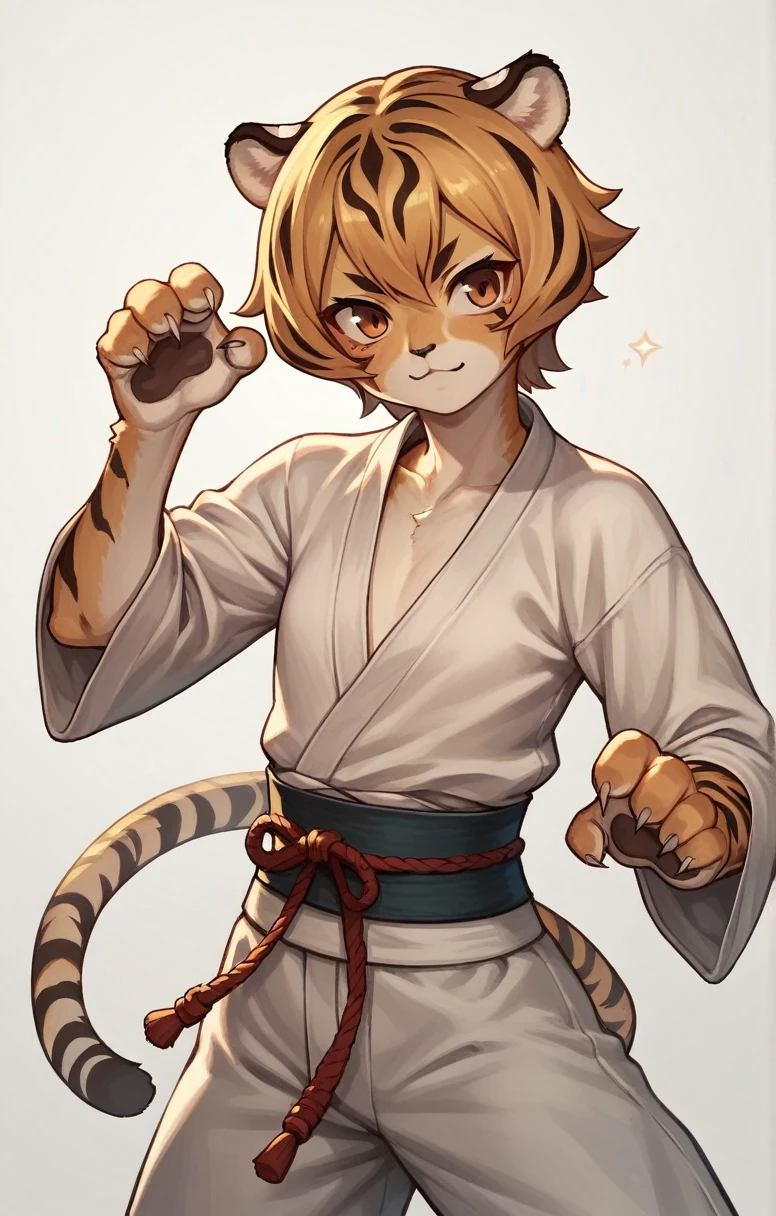 (Tiger Girl)),((,Fantasy,Martial Artist,Flat Chest)),anime, alone,Female furry_Mini Cute Style,humanoid cheetah,No light,