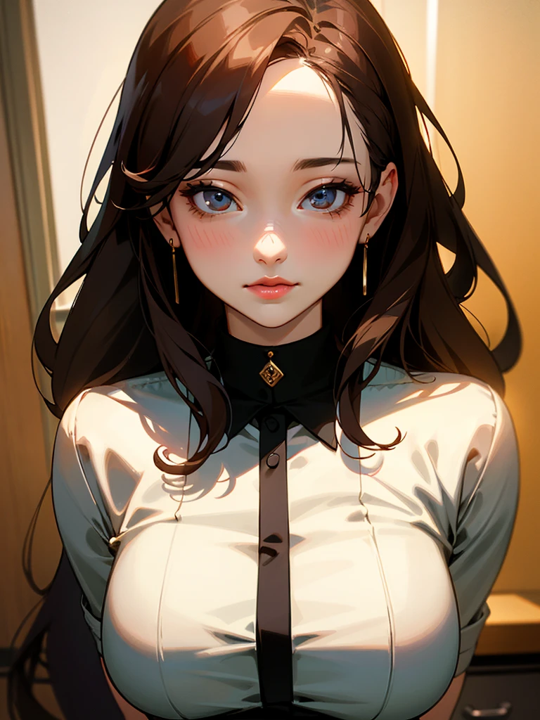 Mature Young,Office Clothes,Erotic style,very cute,whole body,Beautiful and soft skin、Perfect Face、Perfect Face,Gorgeous long brown hair,8k resolution,Ultra-realistic,Very detailed,high quality,Fashionable erotic beautiful immature woman ,(Look at the viewers)