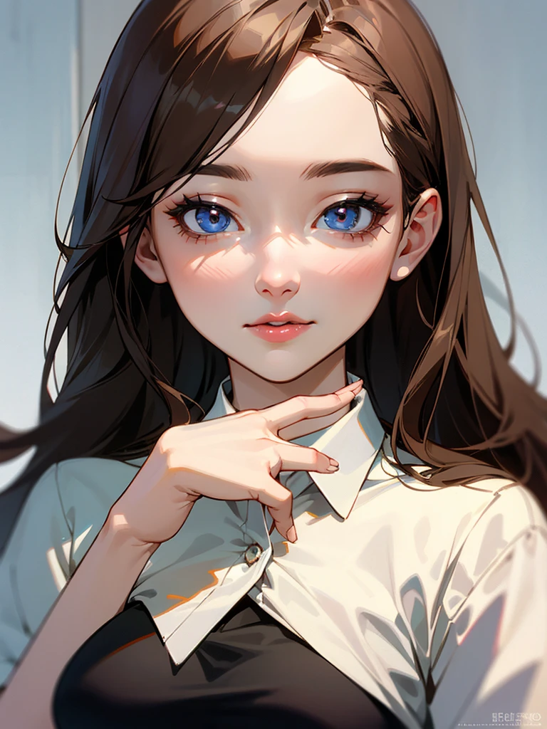 Mature Young,Office Clothes,Erotic style,very cute,whole body,Beautiful and soft skin、Perfect Face、Perfect Face,Gorgeous long brown hair,8k resolution,Ultra-realistic,Very detailed,high quality,Fashionable erotic beautiful immature woman ,(Look at the viewers)