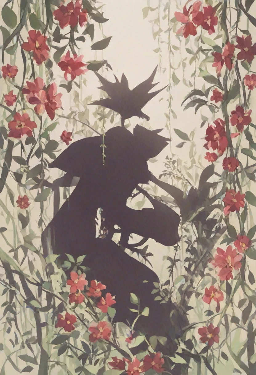 a silhouette of the outline of the brain blooming with vines and flowers by (Igor tim burton:1.002) , rich detail, floral brain, vegetation, leave and blossoms
