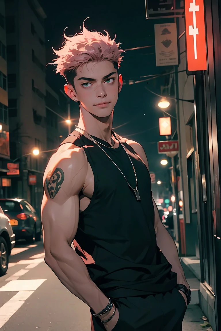 Homem branco musculoso, com cabelos loiros e olhos verdes, reminiscent of a shirtless Justin Bieber and a white Calvin Klein boxer posing in an alley at night with graffiti and purple ambient lighting