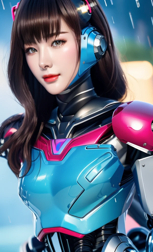 actual,photoactual,masterpiece,best quality,1 female robot，Beautiful female robot),looking at the audience,{{masterpiece}},Flat 胸部best quality},alone,beautiful clear face(Rain waves_haneame：1.5)