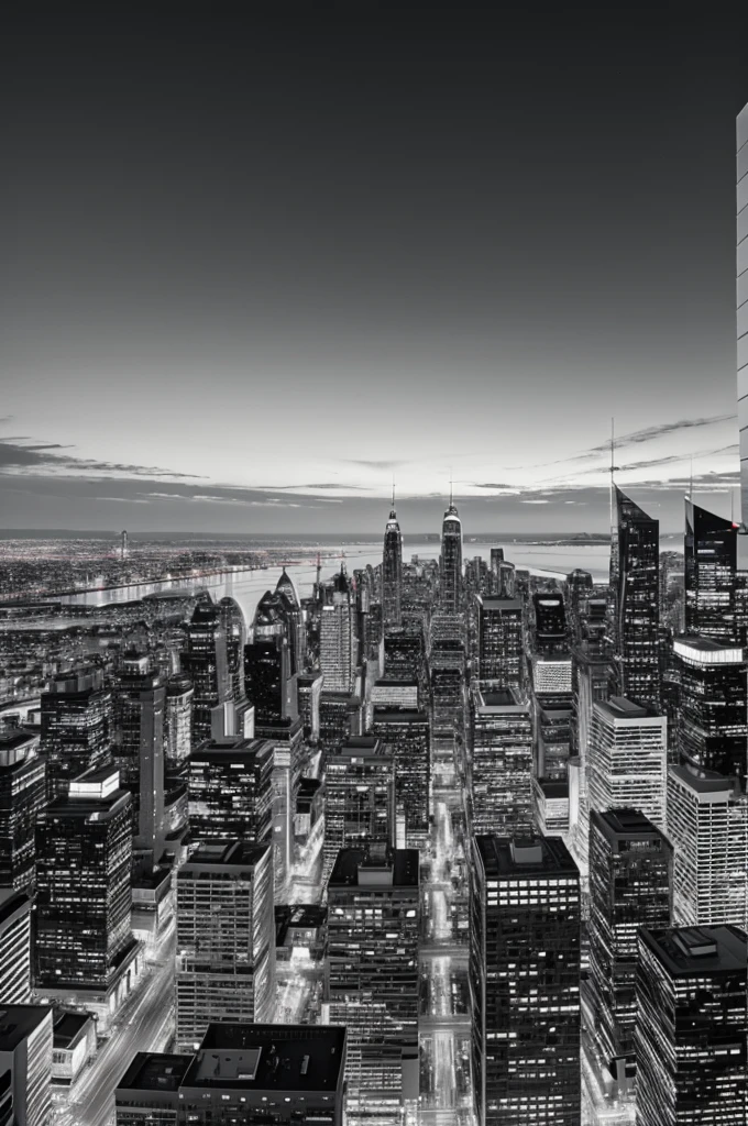 
"Minimalist black and white cityscape