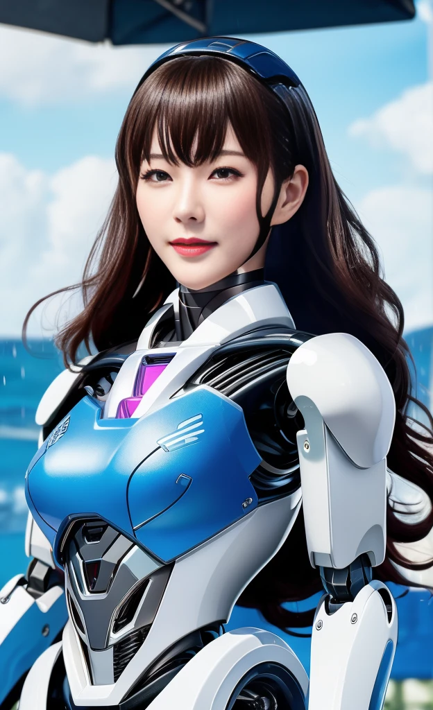 actual,photoactual,masterpiece,best quality,1 female robot，Beautiful female robot),looking at the audience,{{masterpiece}},Flat 胸部best quality},alone,beautiful clear face(Rain waves_haneame：1.5)