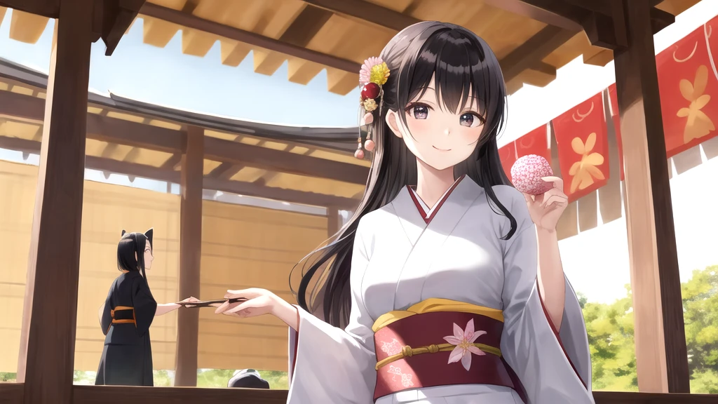 masterpiece, woman, kawaii, midday, in the Japanese festival, smiling