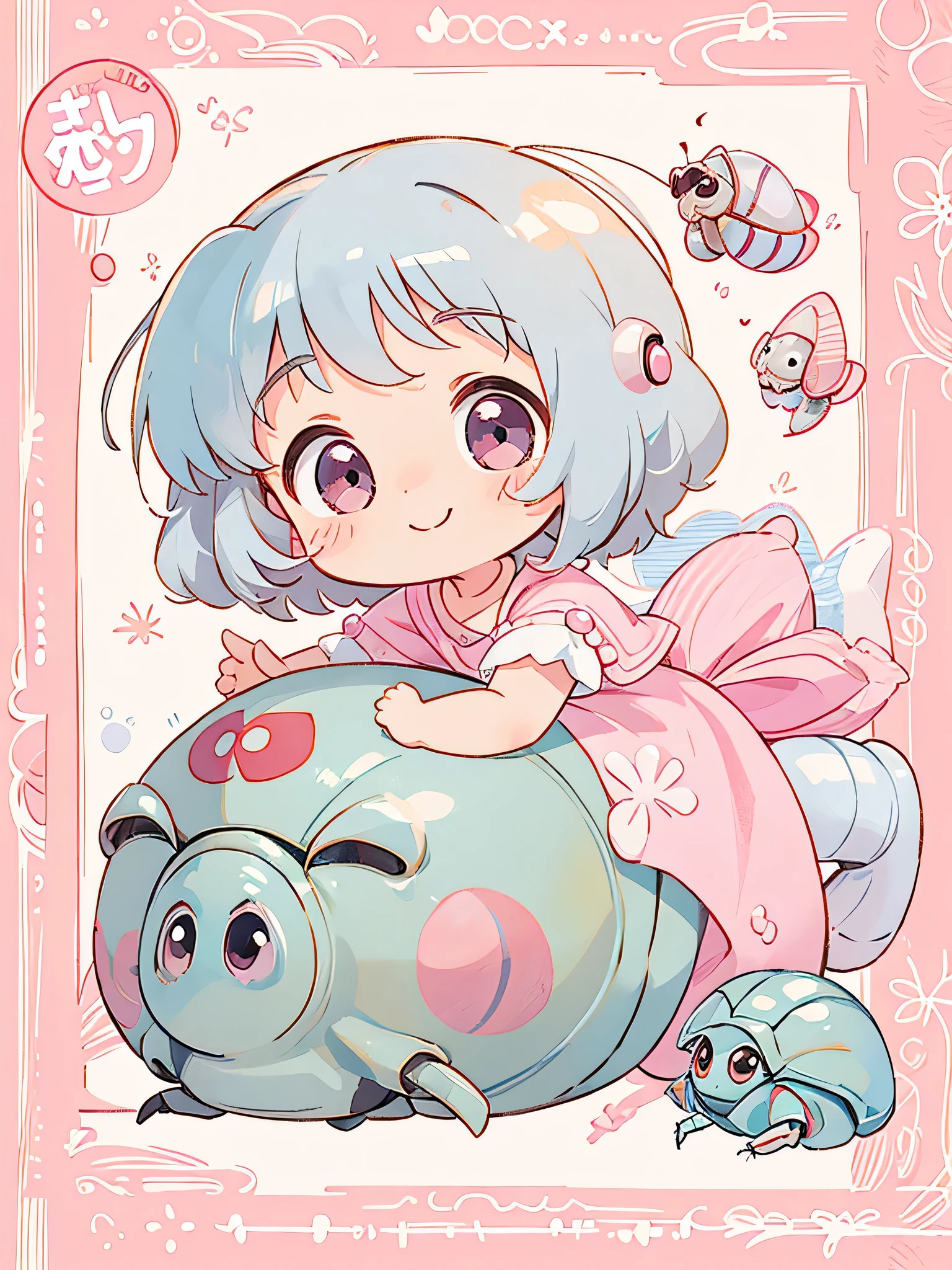 Momoko Sakura Pink and White style, Kawaii Design, The most beautiful girl of all time、chibi, (((Cute pillbug))), smile