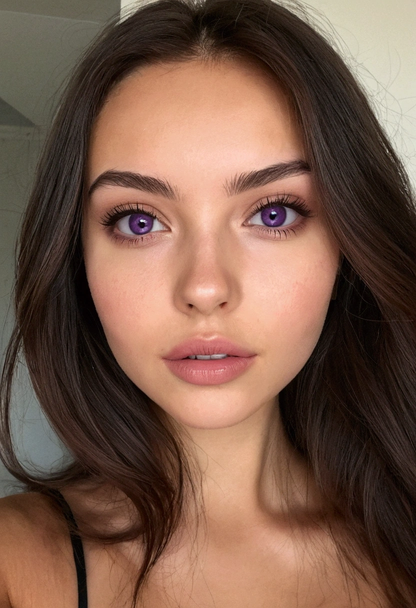 arafed, femme, à, vêtements noirs, espagnol, fille sexy aux yeux marrons, grand , portrait sophie mudd, cheveux bruns et grands yeux, selfie d&#39;une jeune femme, yeux de la chambre, violette myers, sans maquillage, maquillage naturel, regarder directement la caméra, ferme ta bouche, a l&#39;air séduisant, visage avec artgram, maquillage subtil, superbe photo de tout le corps, dans la chambre, clivage